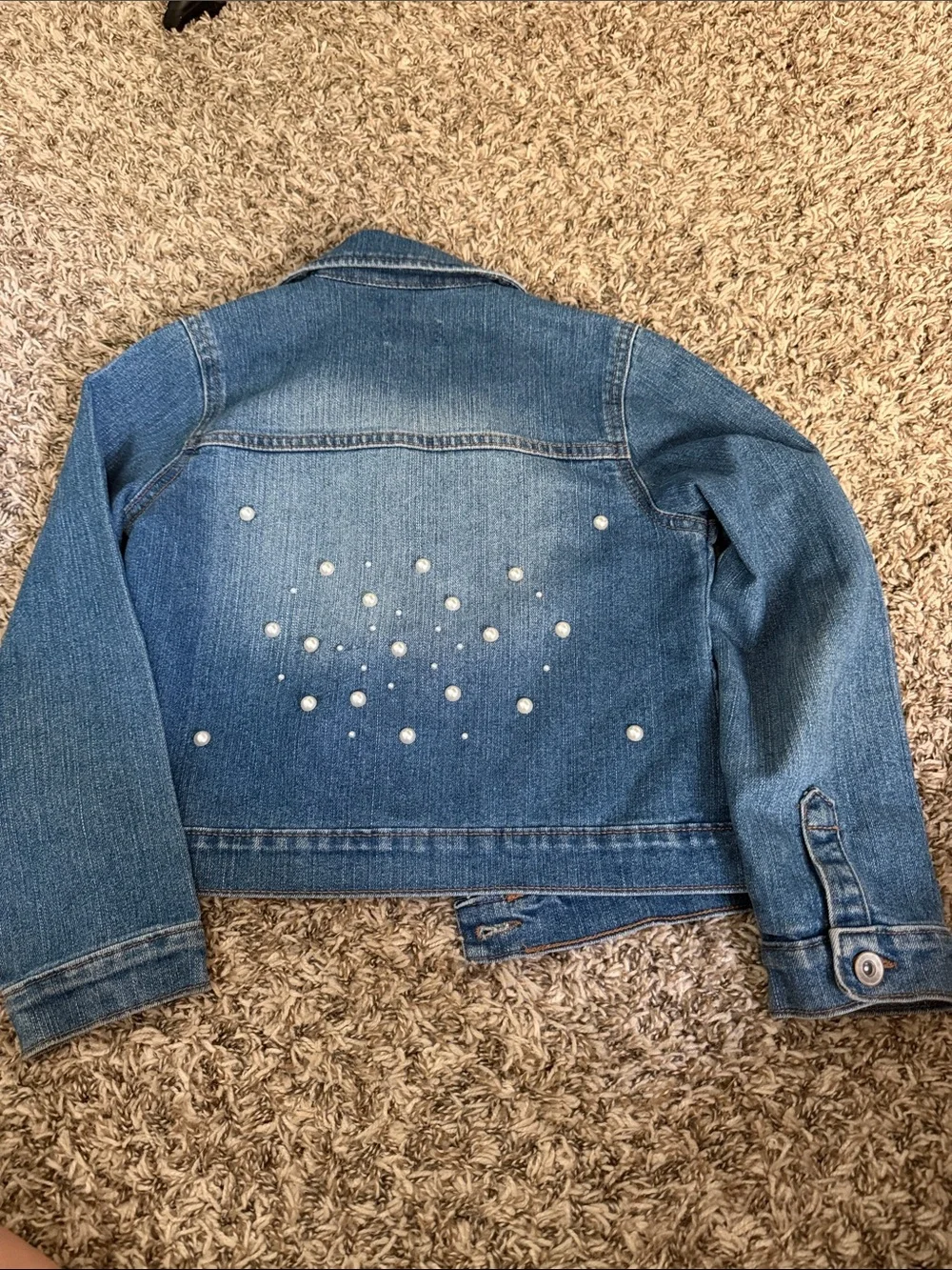 The Children's Place Denim Jacket- Button Front and Pearl Embellishment on Back